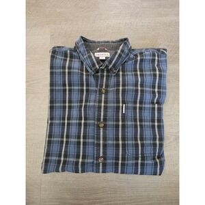 Carhartt Button Down Shirt Mens 2XL Relaxed Fit Midweight Plaid Blue Black